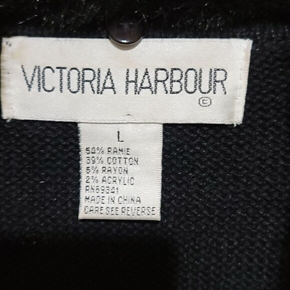Victoria Harbour Black Vintage 90S Knit Cardigan Sweater Sz Large - Picture 7 of 10